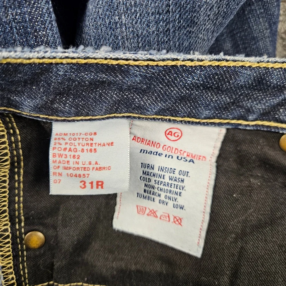 AG Adriano Goldschmied The Elite Flare Jeans Dark Wash Raw Hem 31R Made in USA